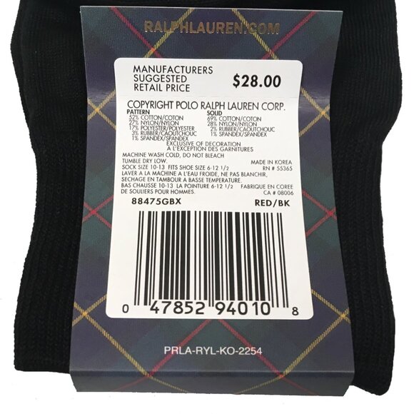 NEW Polo Ralph Lauren 2 Pair Sock Set in Gift Box! Red & Green Tartan Plaid - Picture 3 of 3